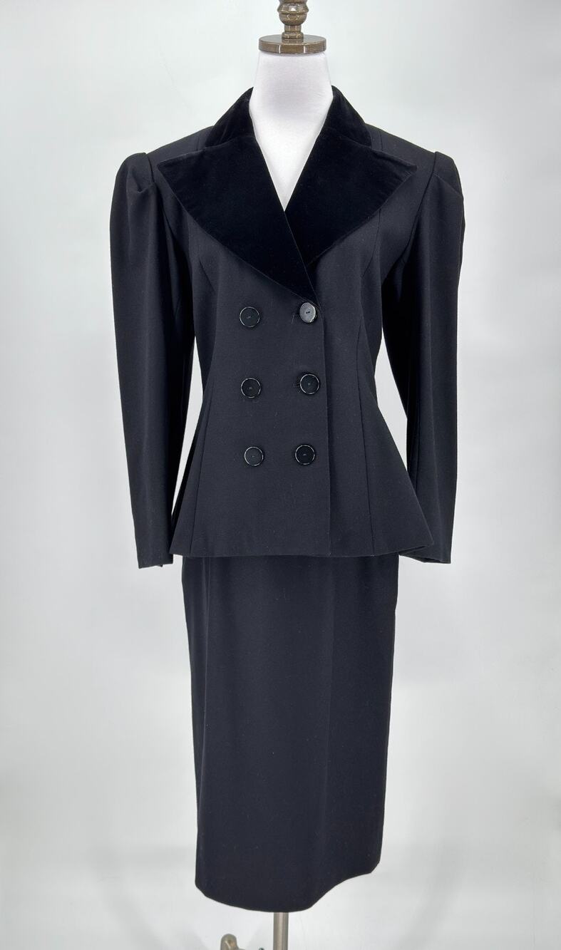 Yves Saint Laurent Rive Gauche Vintage 80s Black Wool Skirt Suit Sz 42